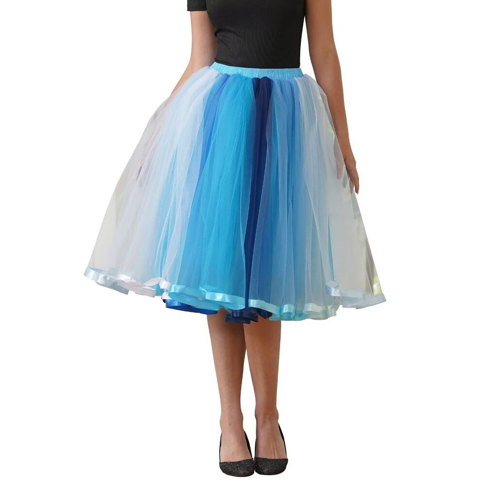 4366 Rainbow Tutu Skirt Elastic Layered Tulle Skirt Adult Long Tutu Skirts